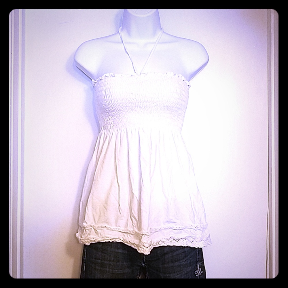 White Aeropastale tie around neck long tube top.